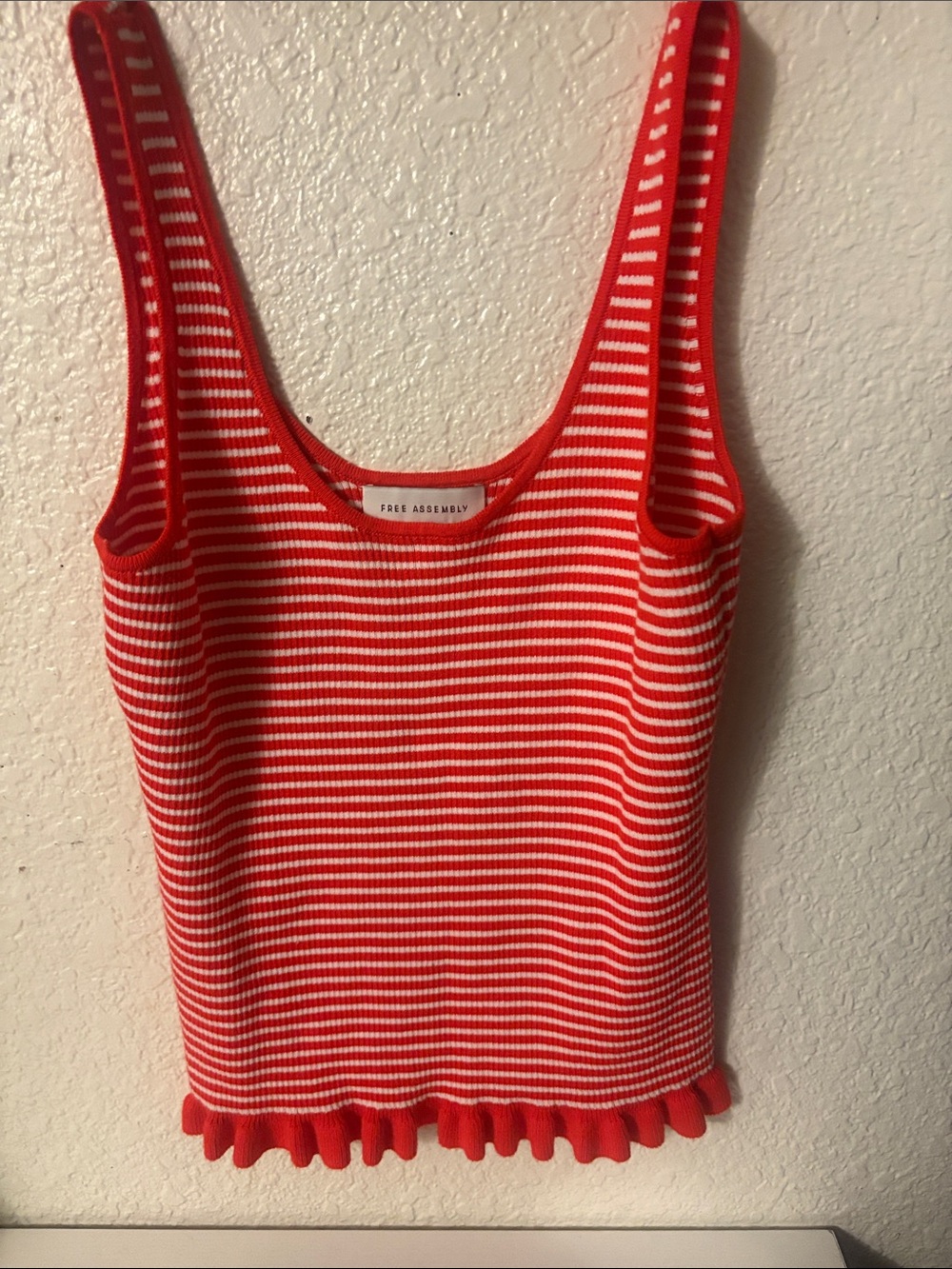 Free Assembly Red & White Striped Ruffle-Hem Tank